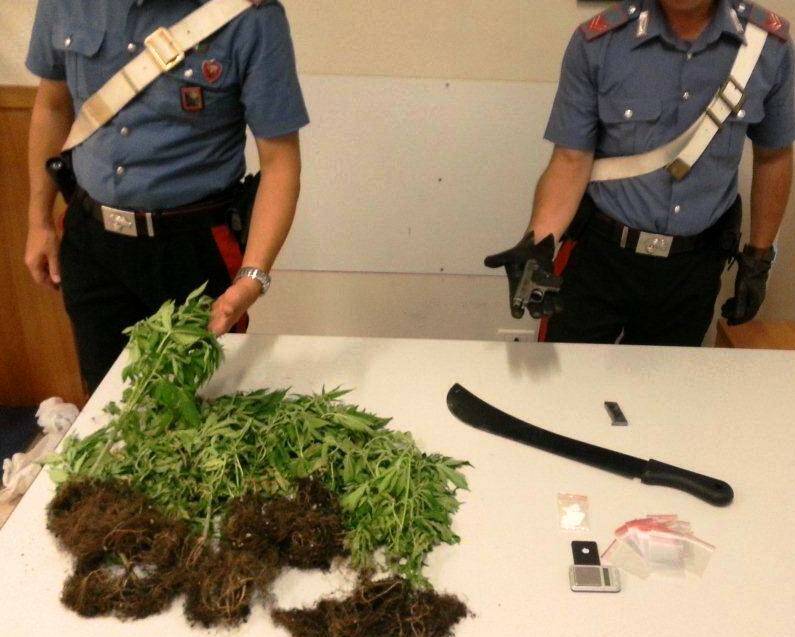 La droga, la pistola ed il machete sequestrati dai Carabinieri di Frascati