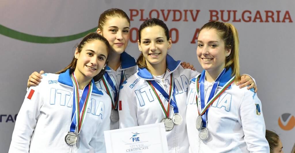 Squadra_Sciabola_femminile_PLOVDIV2017_MEDAGLIA_-_Lucarini_Passaro_Battiston_Crovari