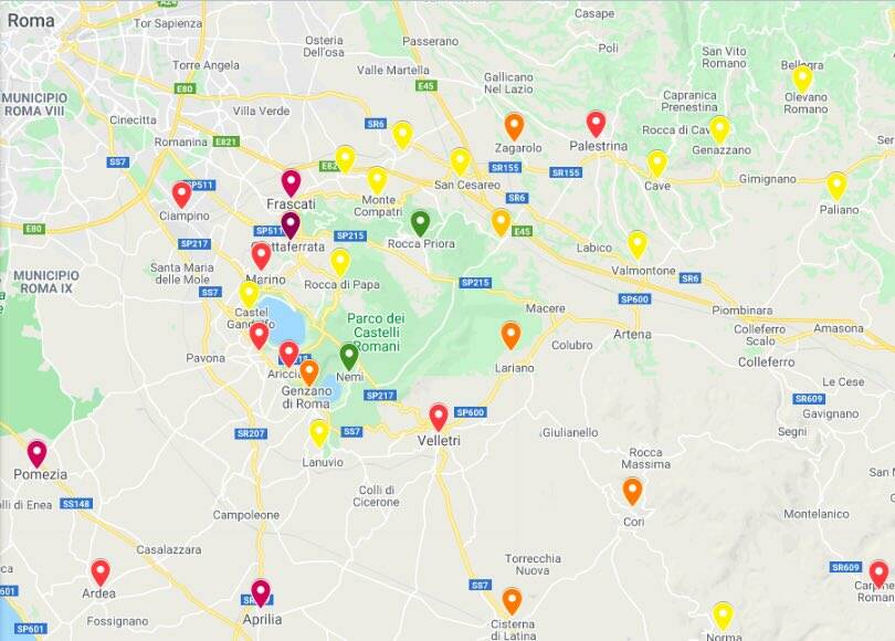 La mappa del PCI Castelli Romani sui contagi