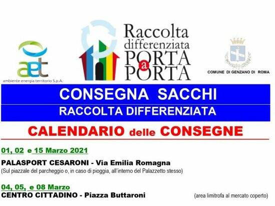 CALENDARIO CONSEGNE GENZANO