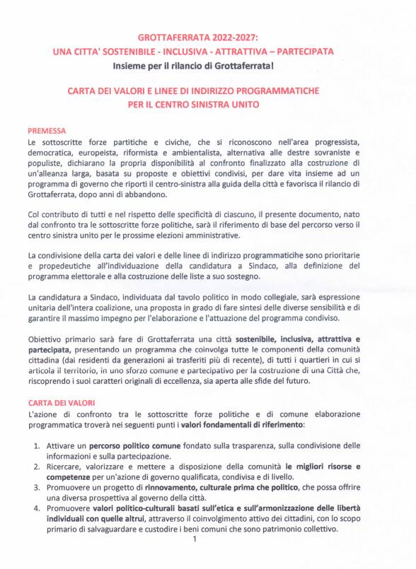 documento centrosinistra grottaferrata 