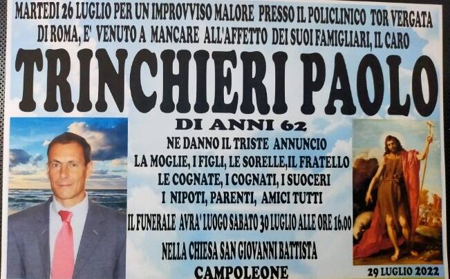 Paolo Trinchieri necrologio