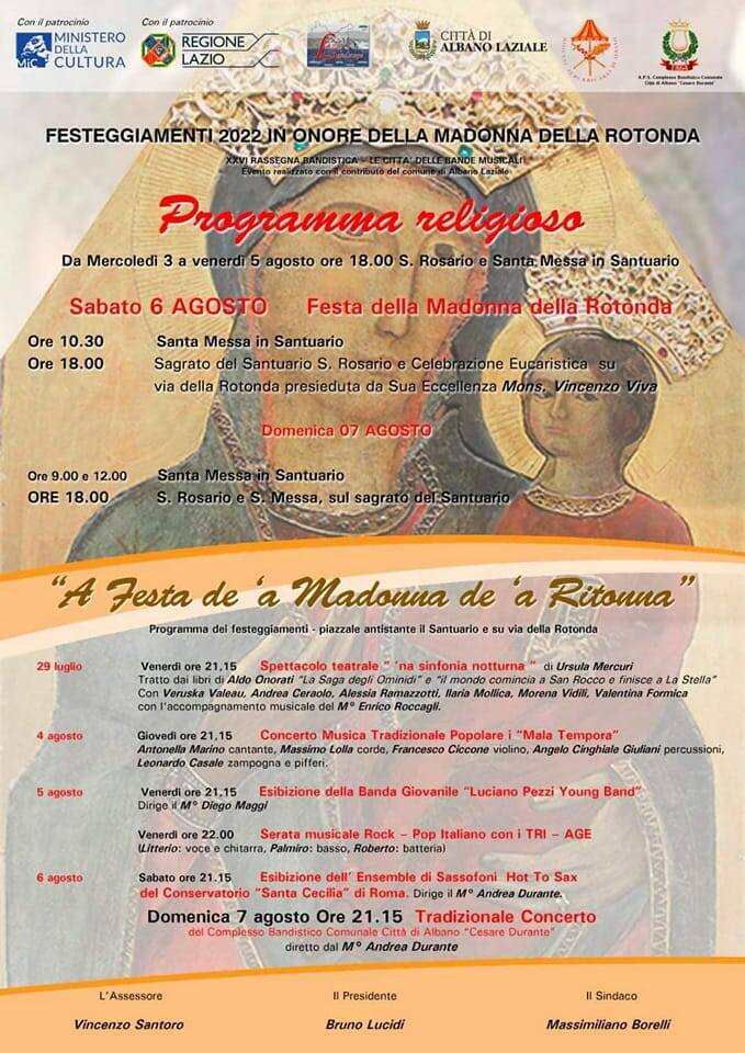 Albano Festa della Madonna della Rotonda 2022 Programma