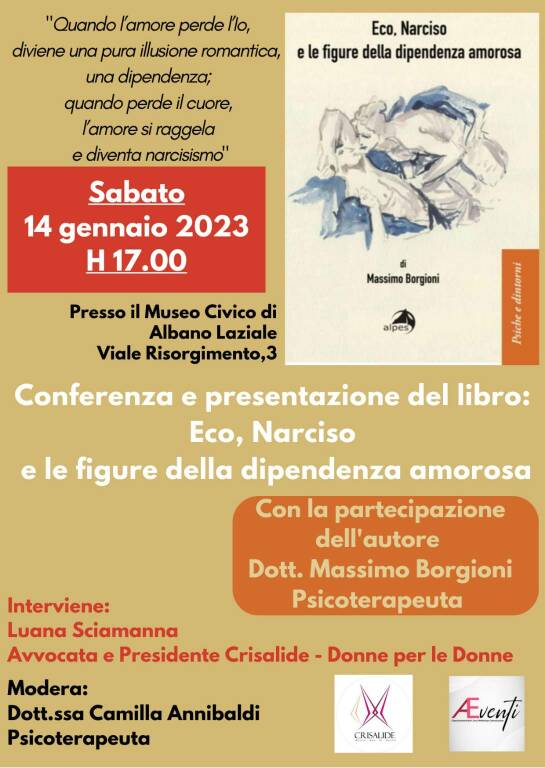 Presentazione del libro ECO, NARCISO E LE FIGURE DELLA DIPENDENZA AMOROSA  di Massimo Borgioni (Alpes Italia) - Bioenergetica-Lowen