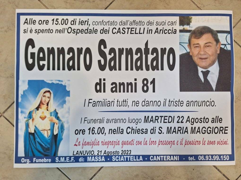 Lanuvio locandina funebre Gennaro Sarnataro