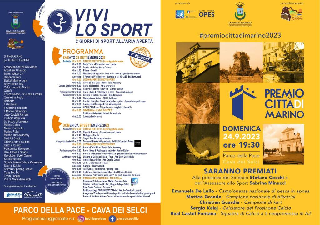 Vivi lo Sport - Premio Città di Marino 2023 Locandine