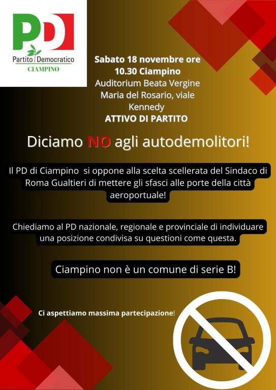 PD Ciampino manifestazione 18 Nov 2023 Locandina Intera