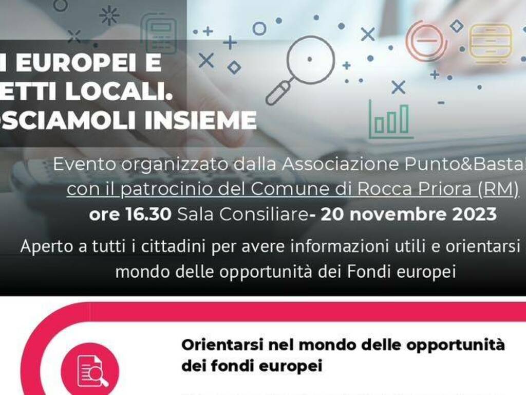 Fondi europei e progetti locali Rocca Priora 20 Nov 2023 Locandina Orizz