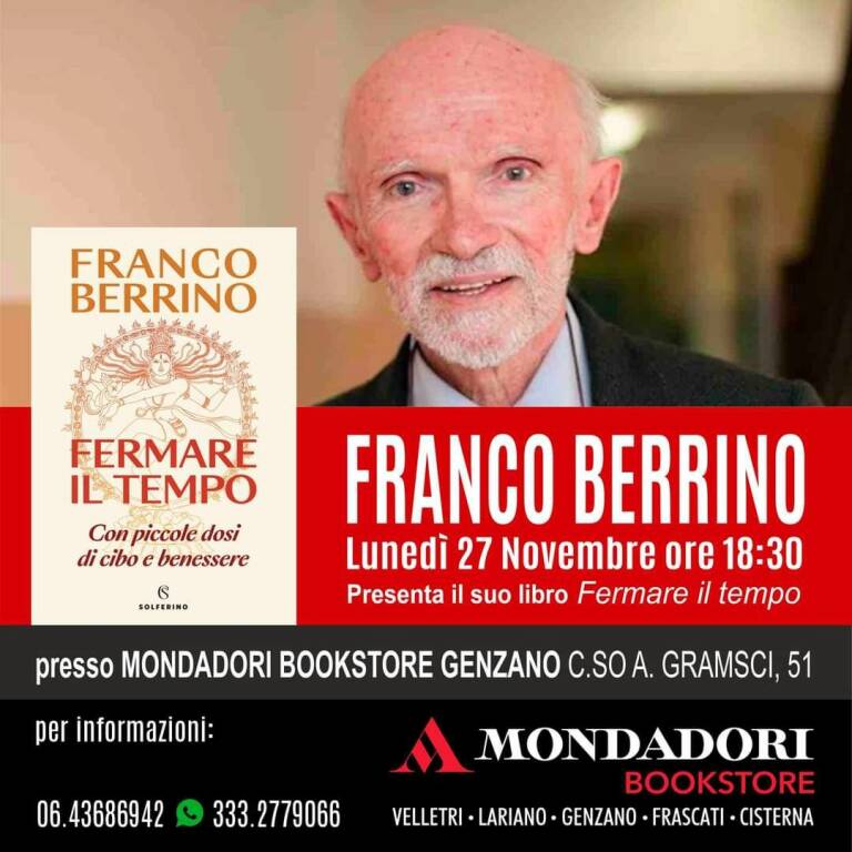Franco Berrino a Genzano, nel pomeriggio: presenterà il suo nuovo