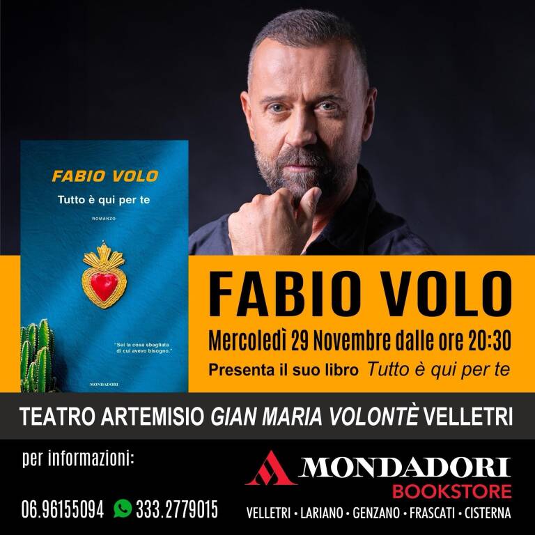 Fabio Volo questa sera a Velletri: lo scrittore sarà al Teatro Artemisio  (ore 21) ospite della Libreria Mondadori per il suo libro Tutto è qui per  te - Castelli Notizie
